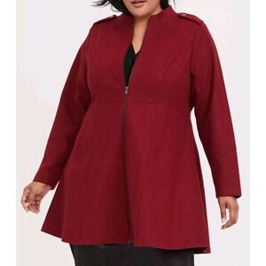 Torrid Wool Coar Sz 3 3X 22 / 24 Fit & Flair Jackets Military Long Red Fitted